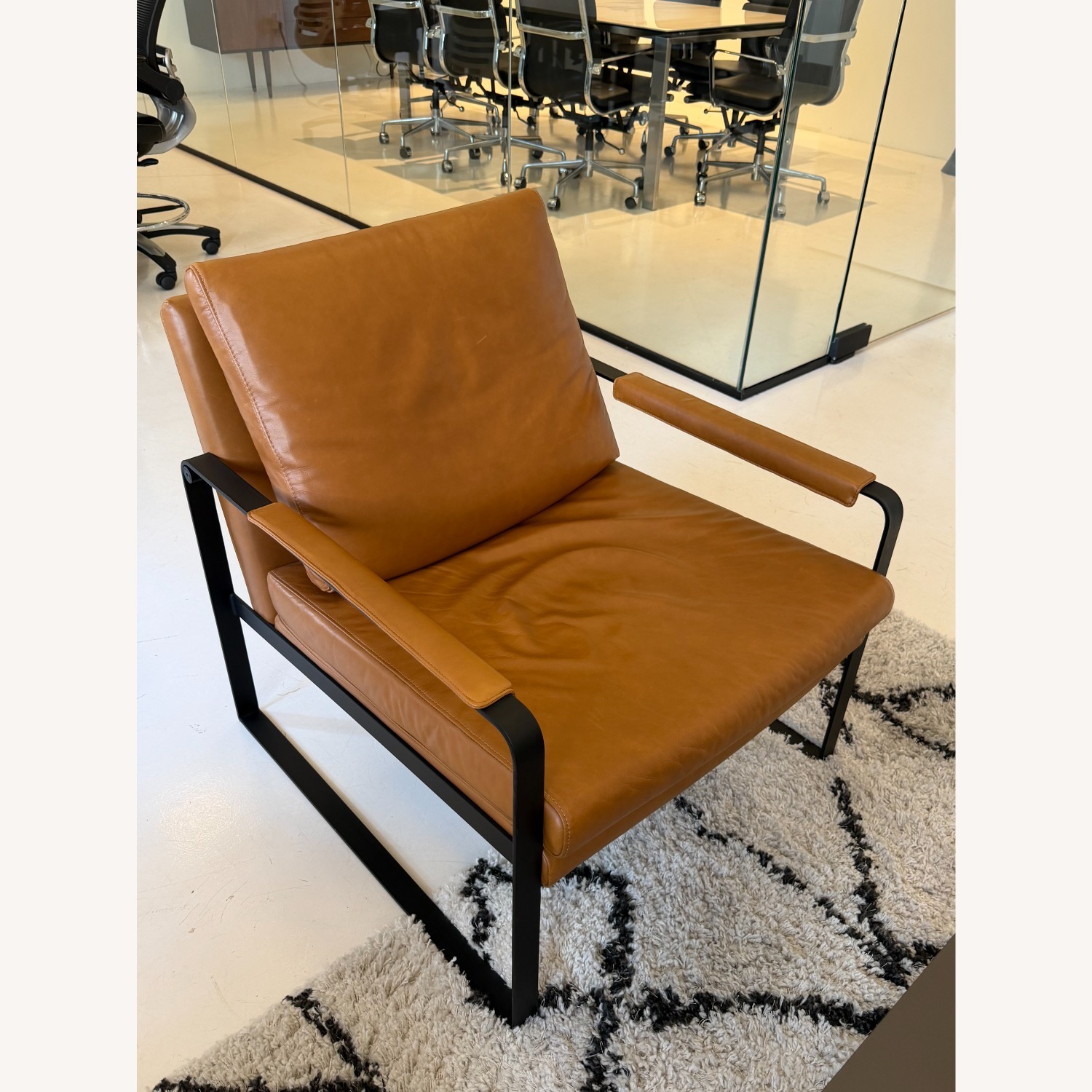Pair of Modloft Cognac Leather and Steel Armchair - image-3