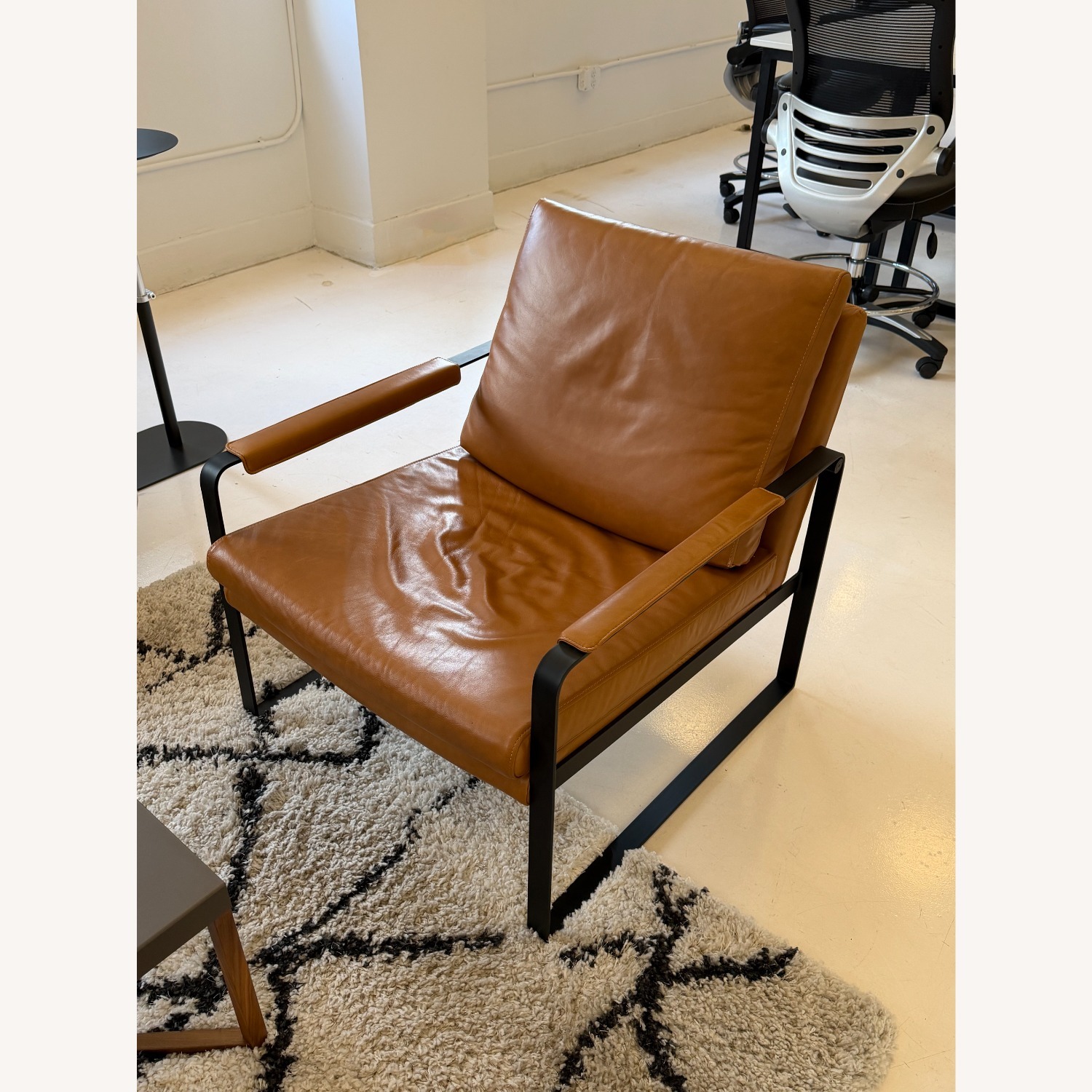 Pair of Modloft Cognac Leather and Steel Armchair - image-1