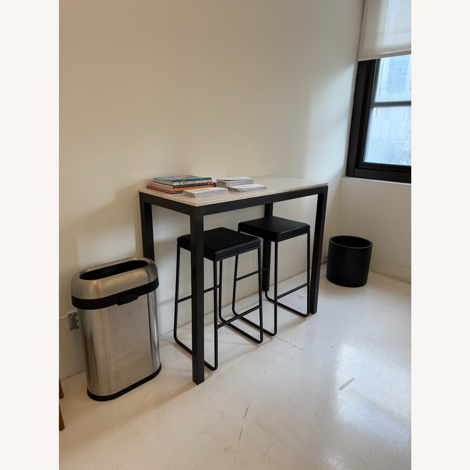 Pair of Room & Board Pistel Black Leather Stools - image-3