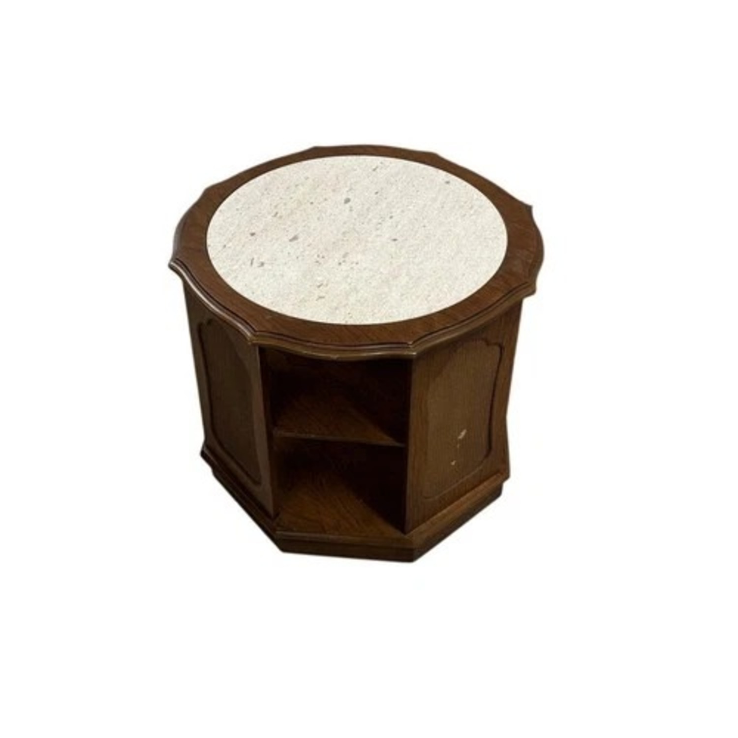 Vintage Octagonal Stone Top End Table Storage - image-2