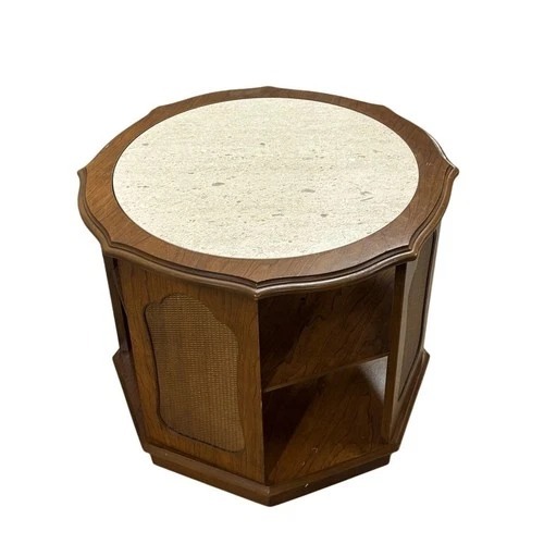 Used Vintage Octagonal Stone Top End Table Storage for sale on AptDeco