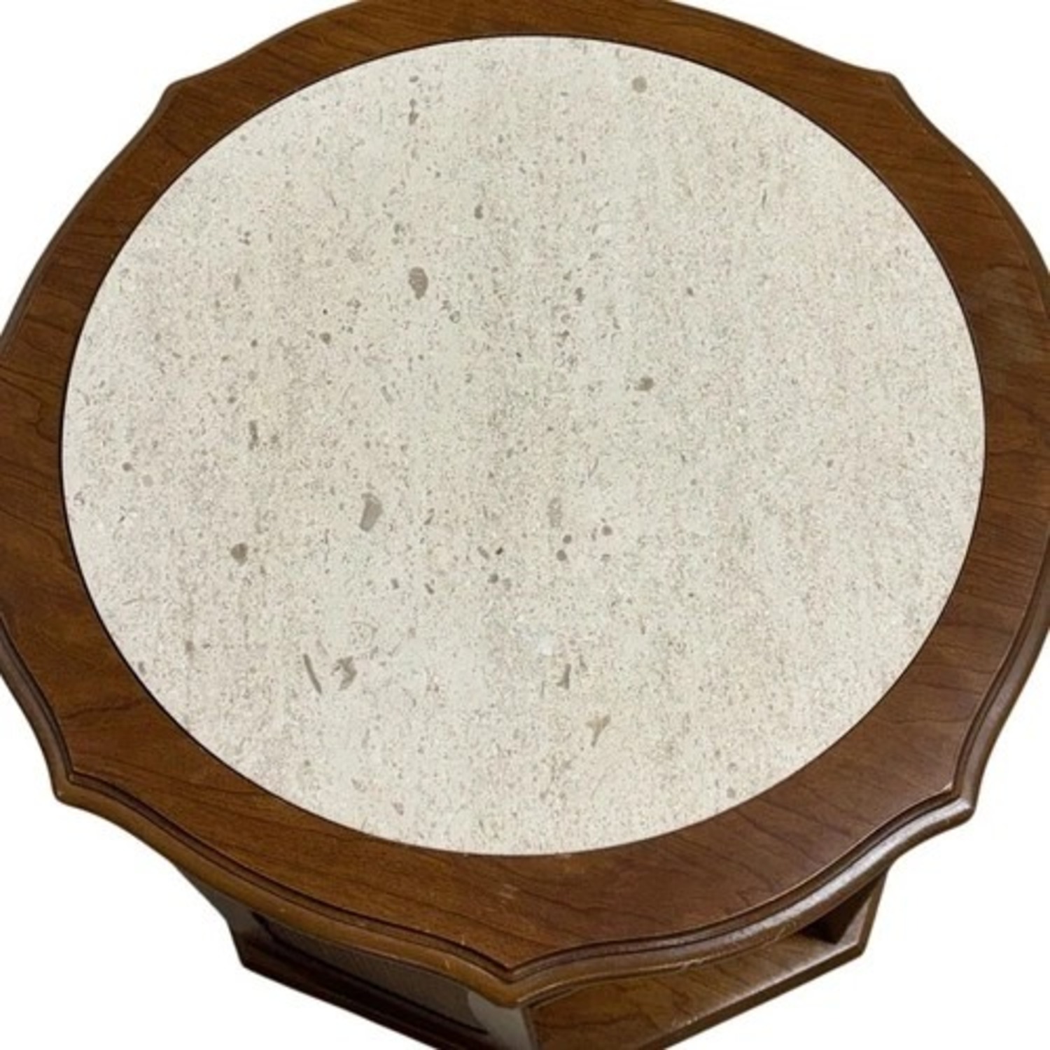 Vintage Octagonal Stone Top End Table Storage - image-6