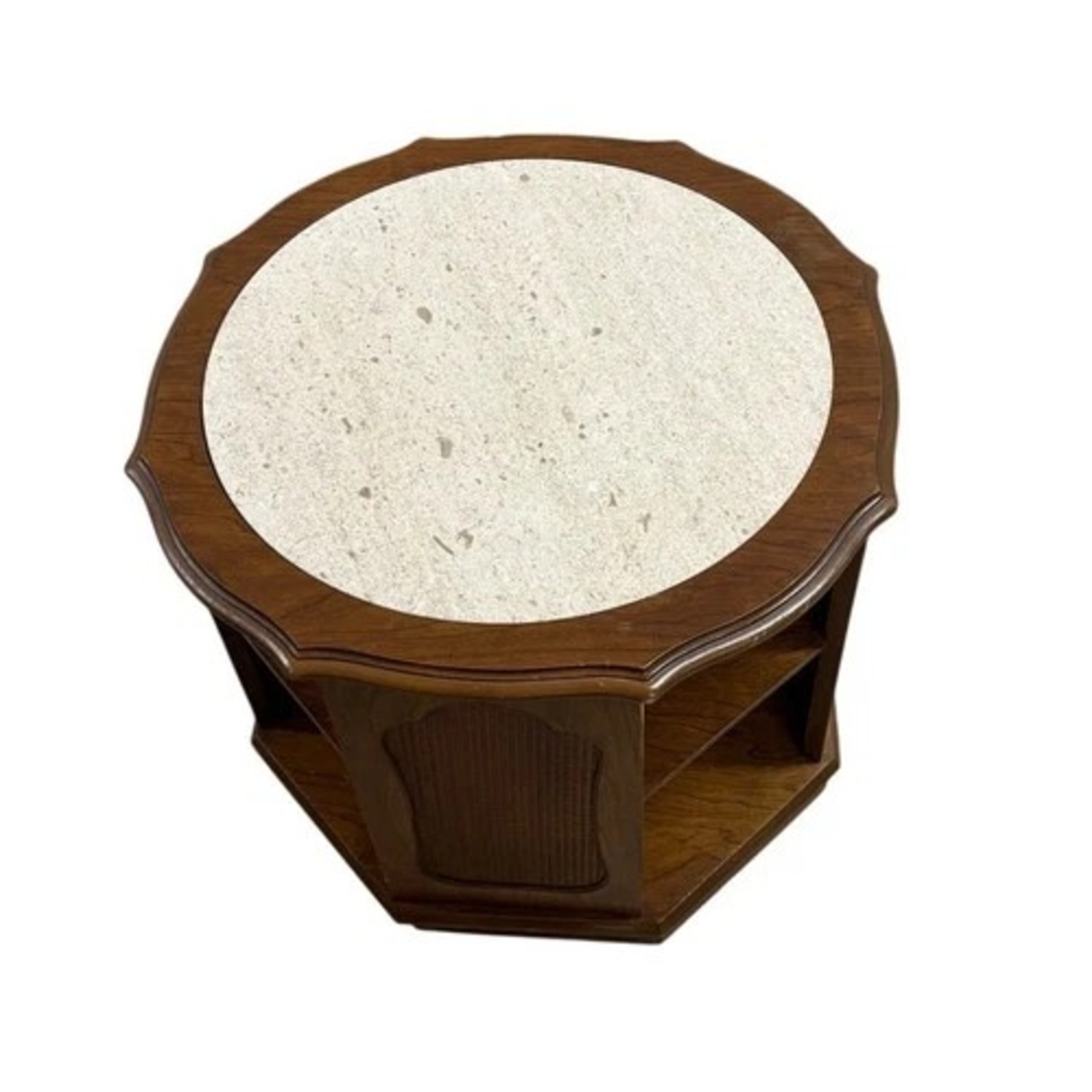 Vintage Octagonal Stone Top End Table Storage - image-3