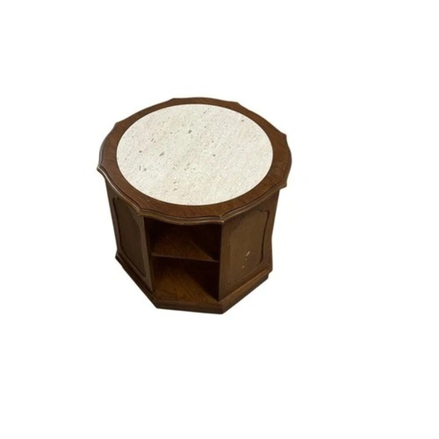 Vintage Octagonal Stone Top End Table Storage - image-5