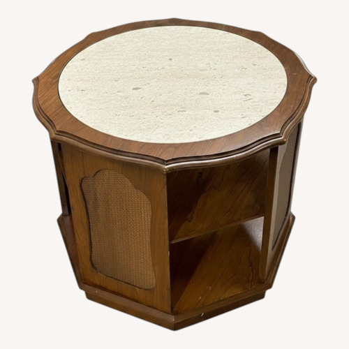 Used Vintage Octagonal Stone Top End Table Storage for sale on AptDeco