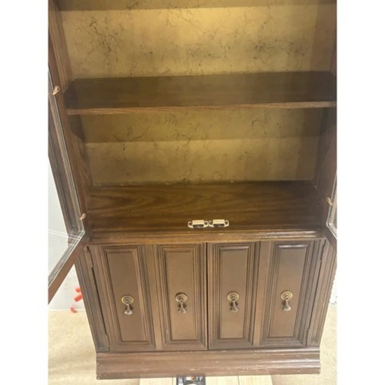 Vintage Glass Door Display Curio Cabinet Brown - image-14