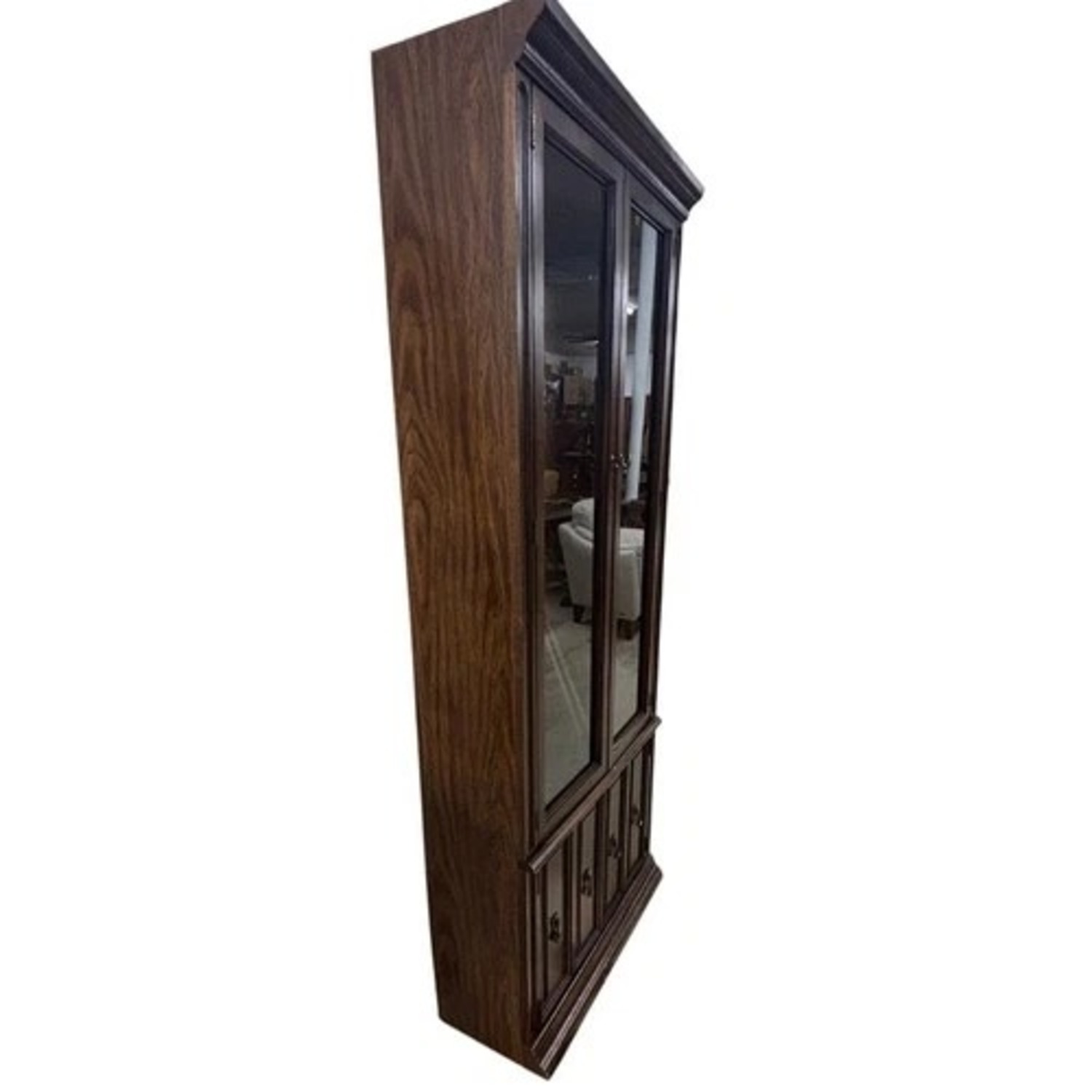 Vintage Glass Door Display Curio Cabinet Brown - image-5