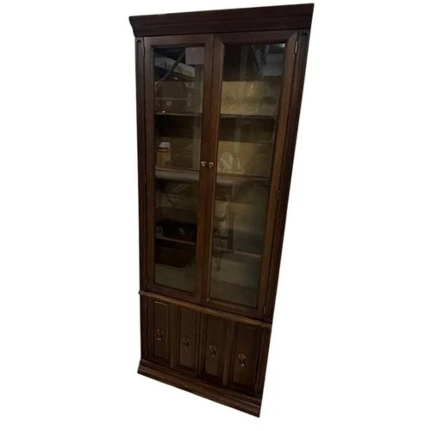 Vintage Glass Door Display Curio Cabinet Brown - image-2