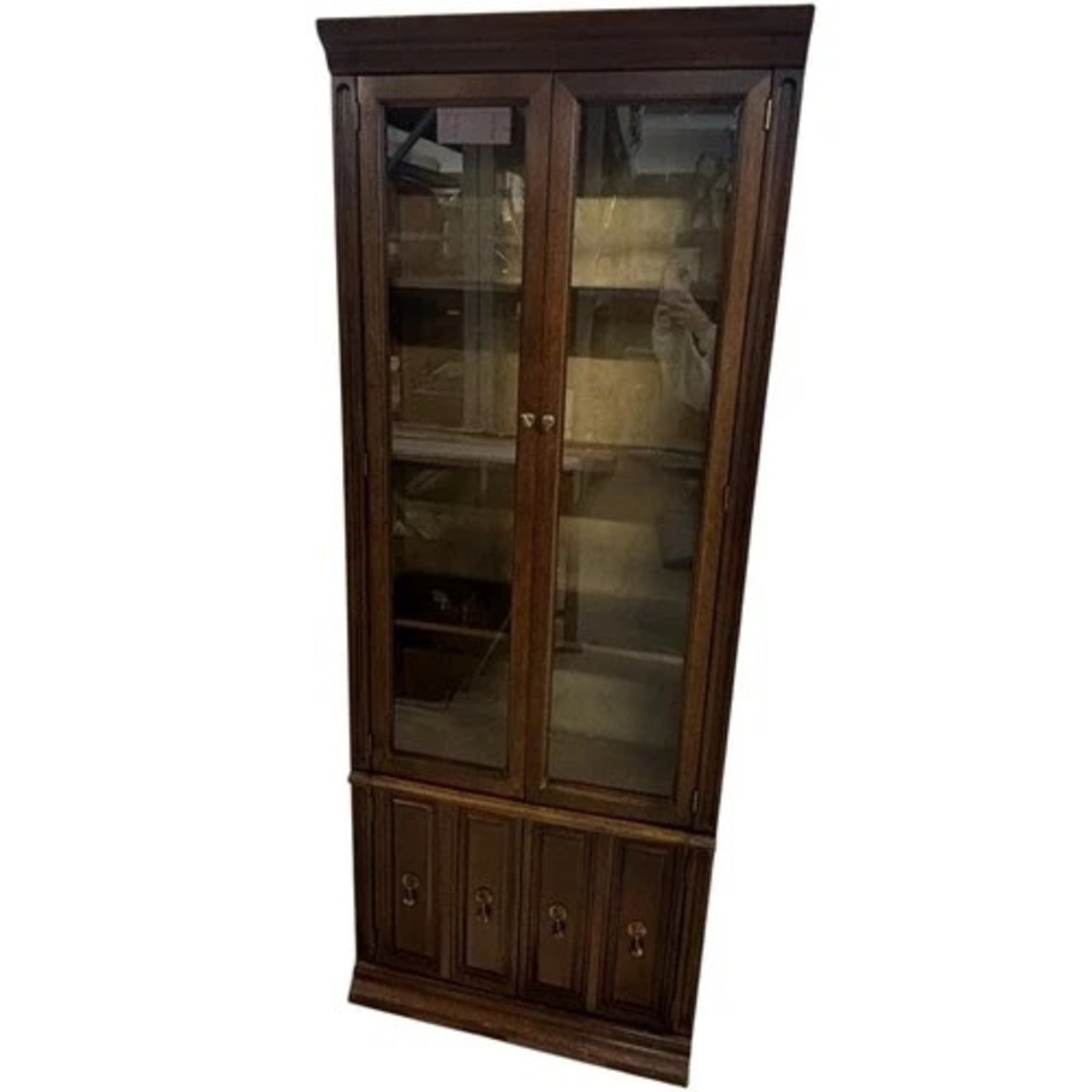 Vintage Glass Door Display Curio Cabinet Brown - image-6