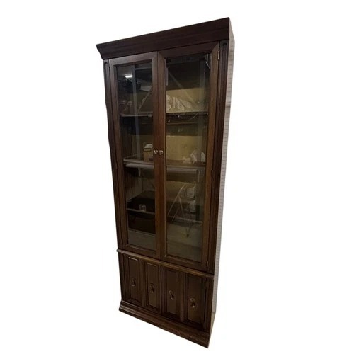 Used Vintage Glass Door Display Curio Cabinet Brown for sale on AptDeco