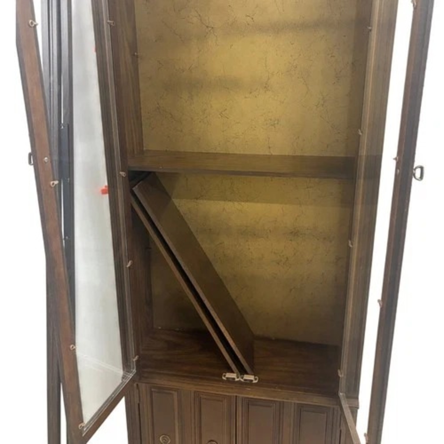 Vintage Glass Door Display Curio Cabinet Brown - image-15