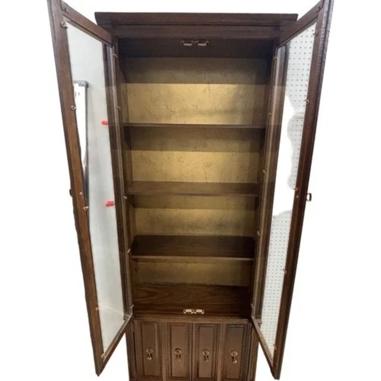 Vintage Glass Door Display Curio Cabinet Brown - image-3