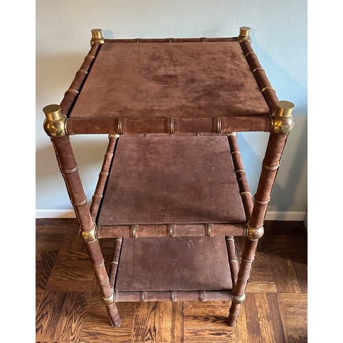 Used Vintage Brown Suede and Brass Etagere c. 1970s for sale on AptDeco