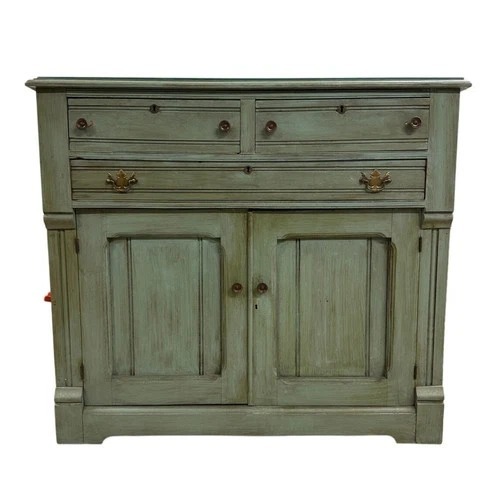 Used Green Distressed Buffet Cabinet Glass Top for sale on AptDeco