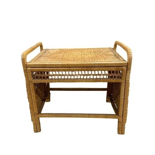Used Wicker Rattan Side Table W Shelf Natural Boho for sale on AptDeco