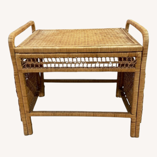 Used Wicker Rattan Side Table W Shelf Natural Boho for sale on AptDeco