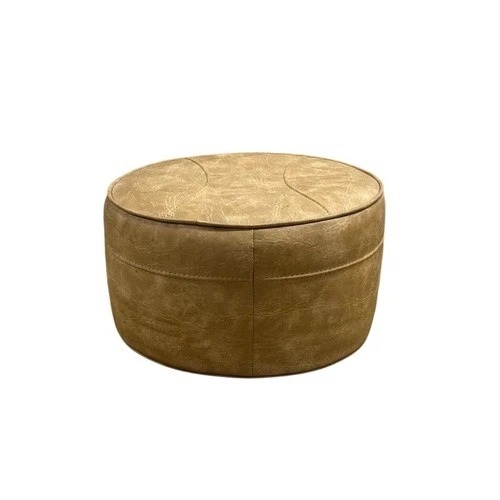 Used Round Tan Faux Leather Ottoman Footstool for sale on AptDeco