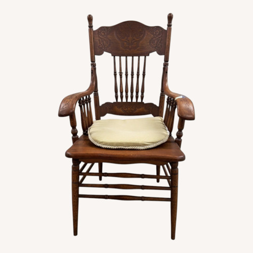 Used Vintage Windsor Style Wood Armchair Carved Back for sale on AptDeco