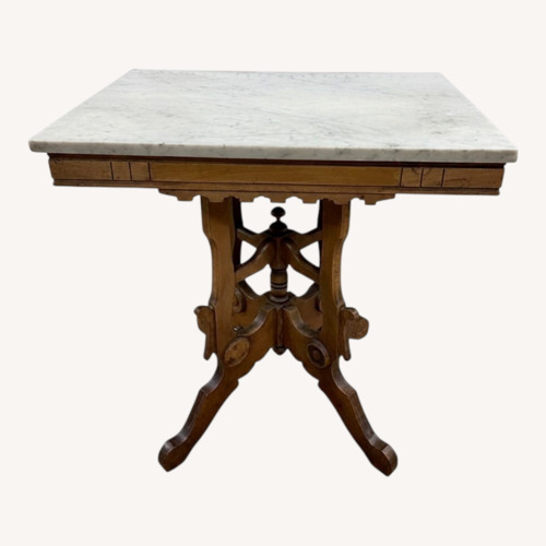 Used Eastlake Marble Top Side Table Carved Wood Base for sale on AptDeco