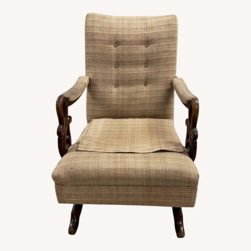 Used Vintage Upholstered Lounge Chair Wood Scroll Arms for sale on AptDeco