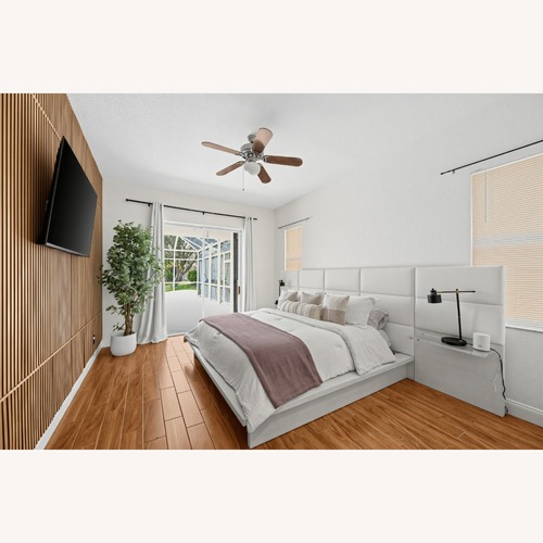 Used White Fabric King Bed for sale on AptDeco