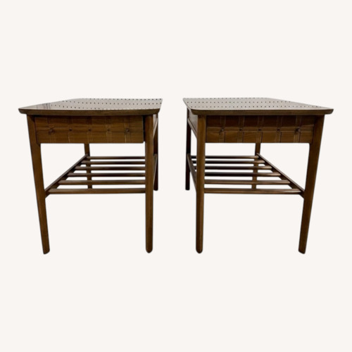 Used Mersman MCM End Tables Pair Drawer Shelf for sale on AptDeco