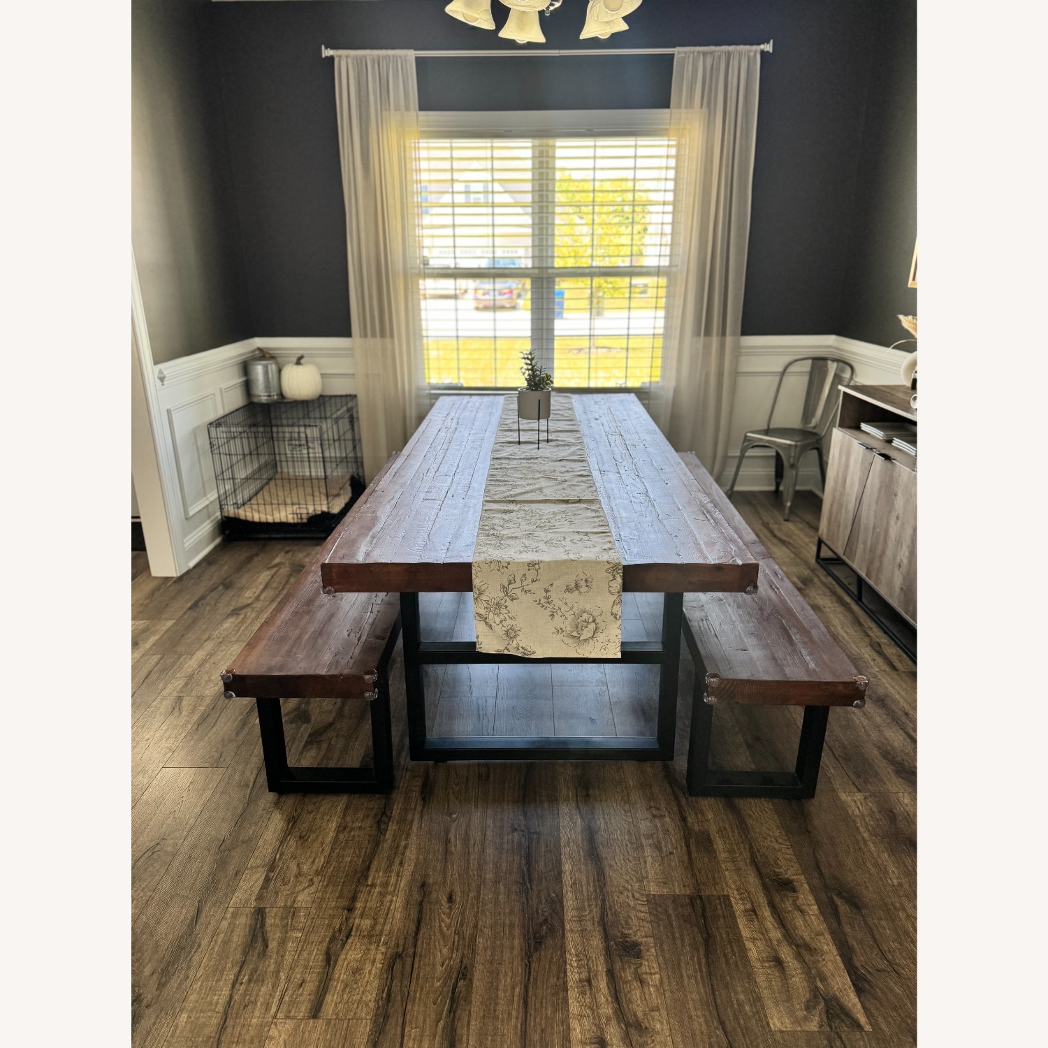 Griffin Reclaimed Wood Dining Table + 2 Benches - image-3