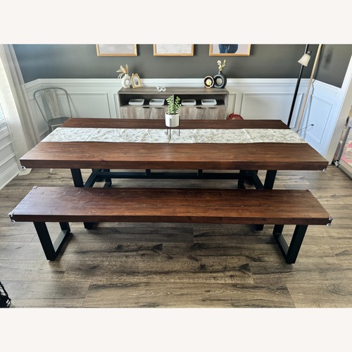 Used Griffin Reclaimed Wood Dining Table + 2 Benches for sale on AptDeco