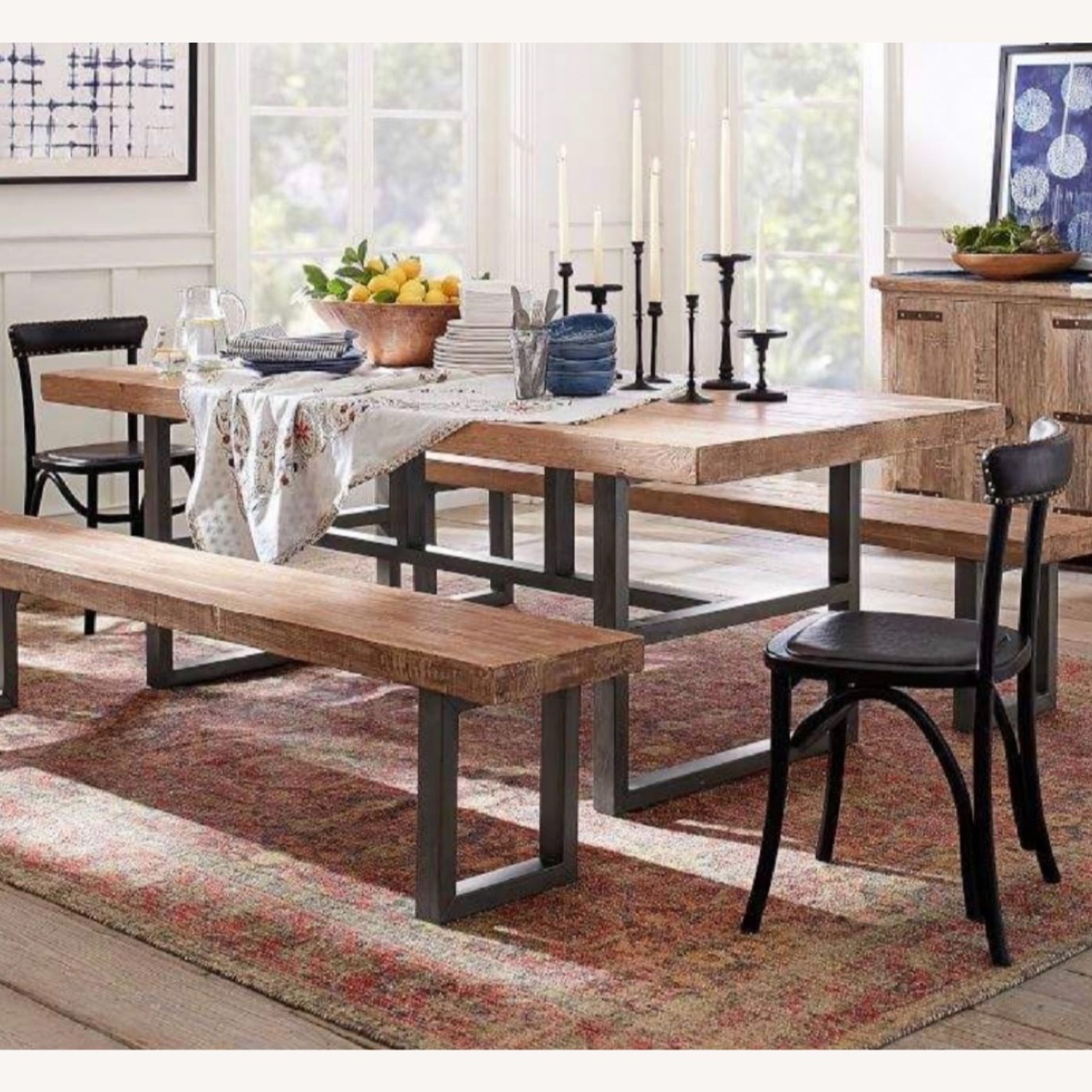 Griffin Reclaimed Wood Dining Table + 2 Benches - image-4