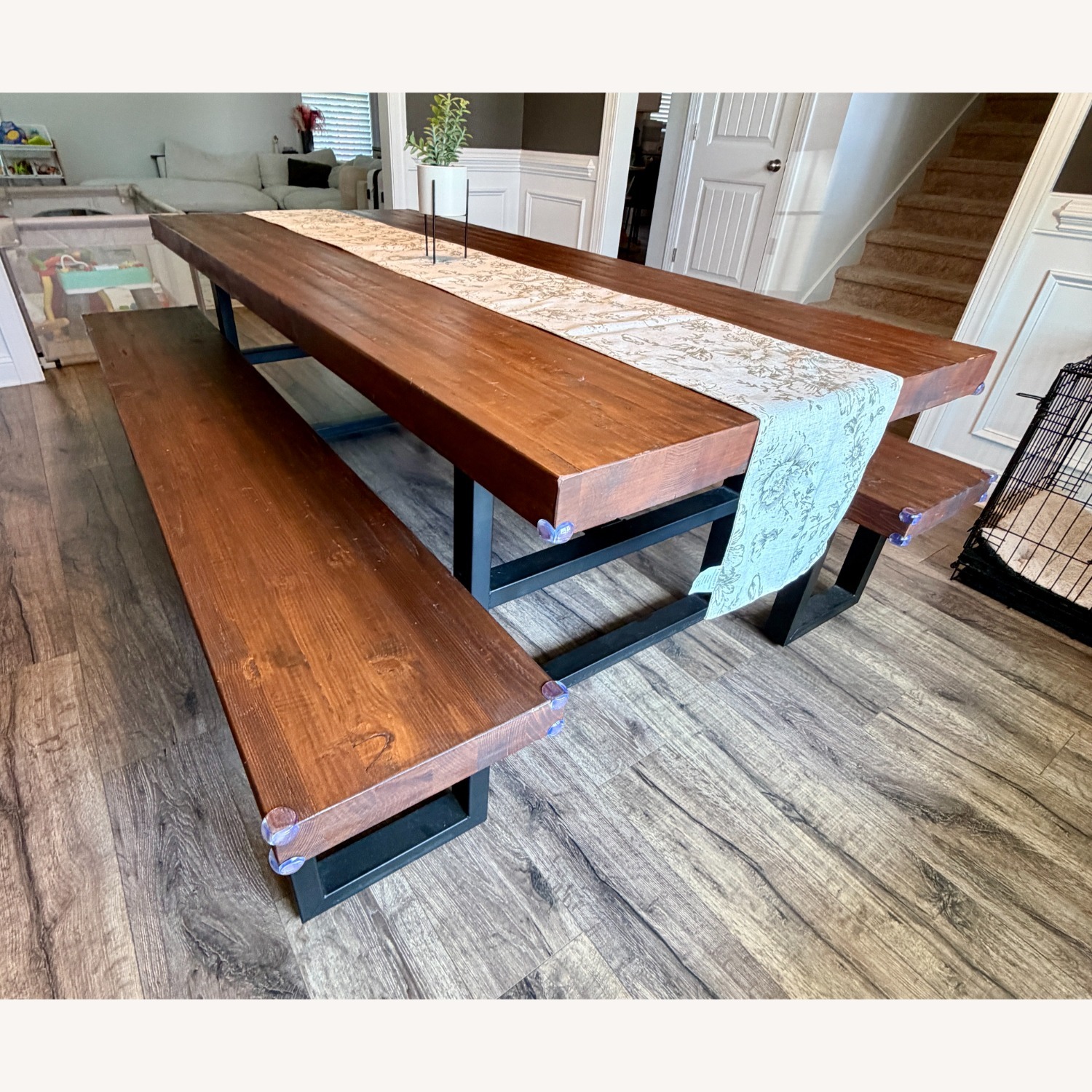 Griffin Reclaimed Wood Dining Table + 2 Benches - image-2