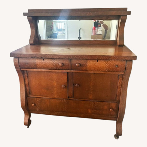 Used Vintage Wood Mirrored Buffet Sideboard for sale on AptDeco