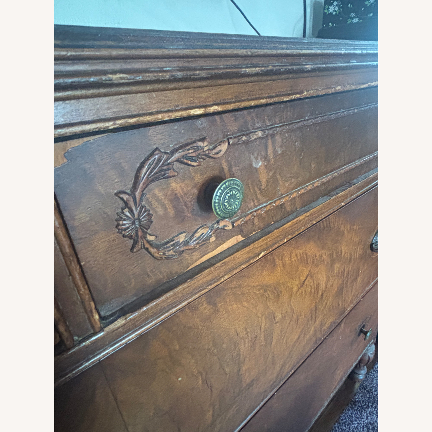 Vintage Carved Wood 4-Drawer Dresser - image-5