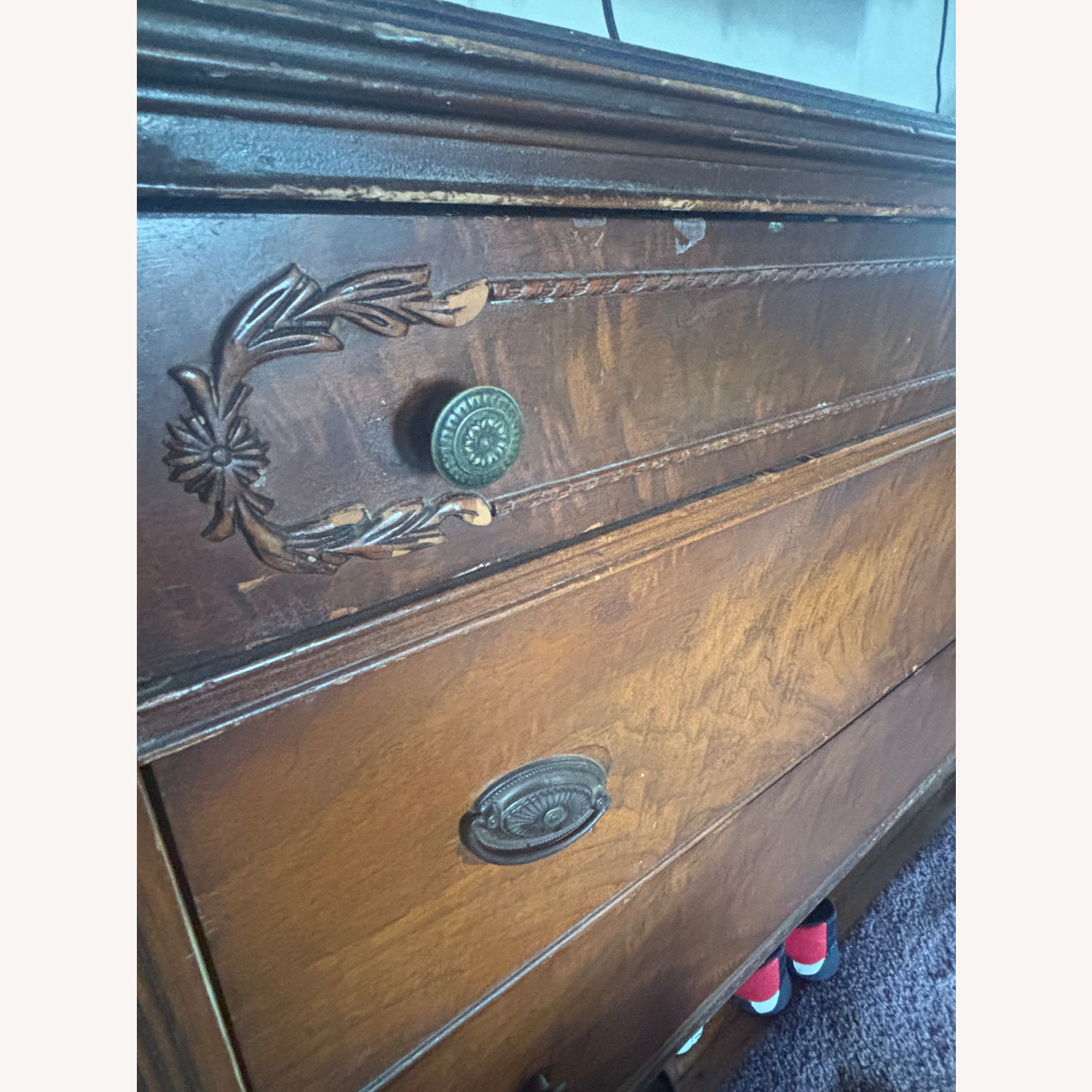 Vintage Carved Wood 4-Drawer Dresser - image-4