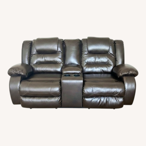 Used Dark Brown Faux Leather Reclining Loveseat Set for sale on AptDeco