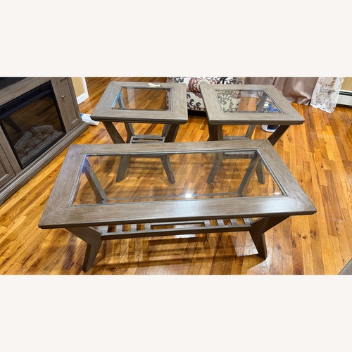 Used Light Gray Wood Coffee Table for sale on AptDeco
