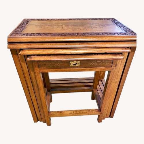 Used Vintage Hand-Carved Hardwood Nesting Tables  for sale on AptDeco