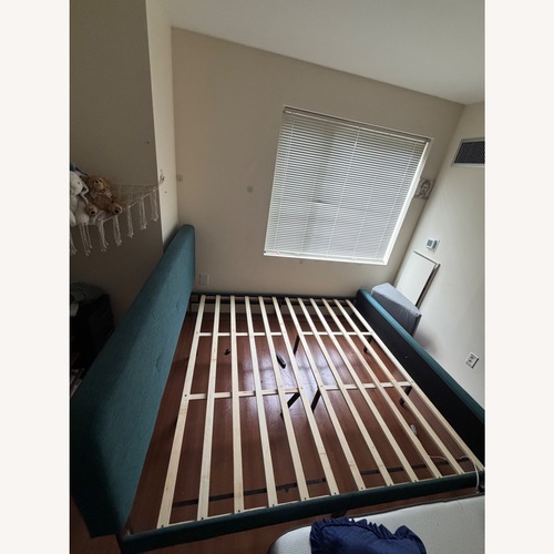 Used Bettie King Teal Upholstered Platform Bed for sale on AptDeco