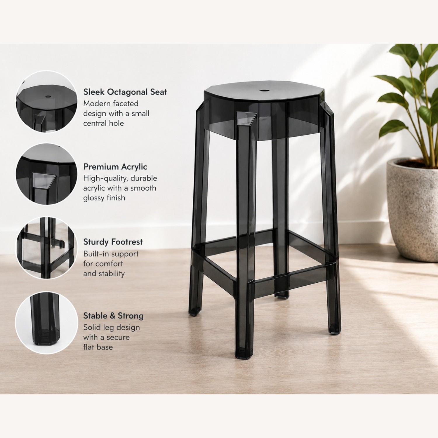 Compamia Arcylic Black Polycarbonate Counter Stool - image-8