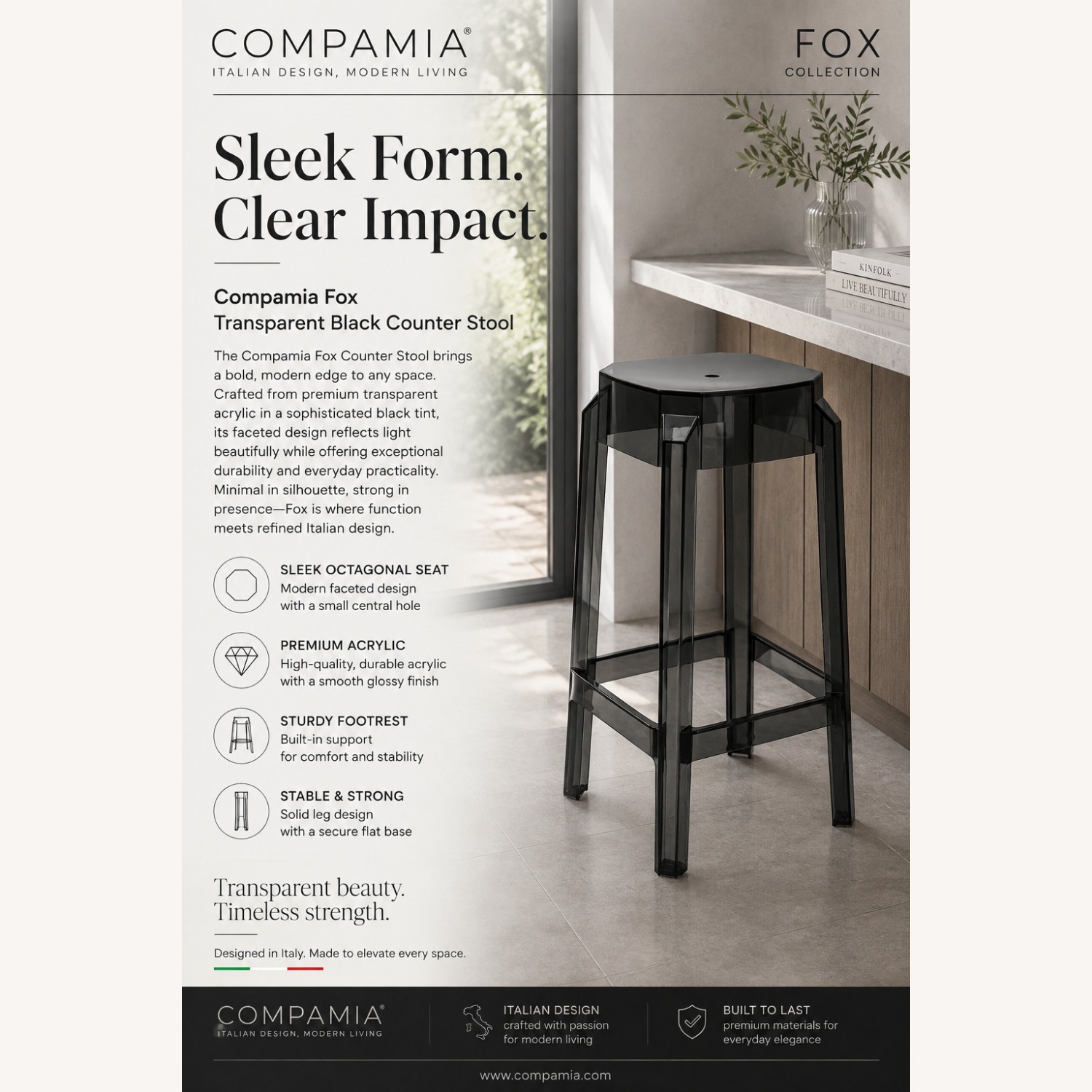 Compamia Arcylic Black Polycarbonate Counter Stool - image-7