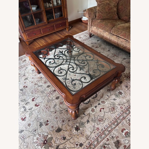 Used Ethan Allen Dark Brown Wood Coffee Table for sale on AptDeco