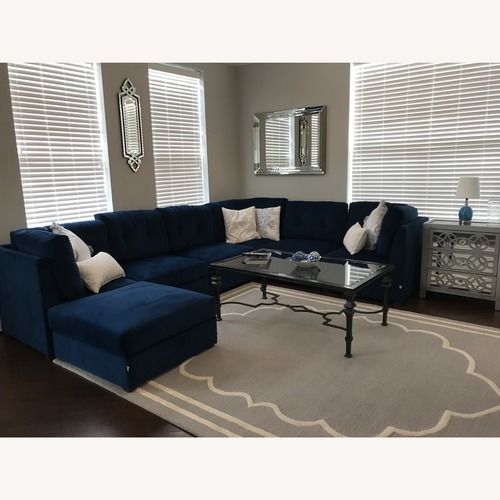 Used Pottery Barn Navy Microsuede 7-Piece Sectional for sale on AptDeco