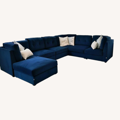 Used Pottery Barn Navy Microsuede 7-Piece Sectional for sale on AptDeco