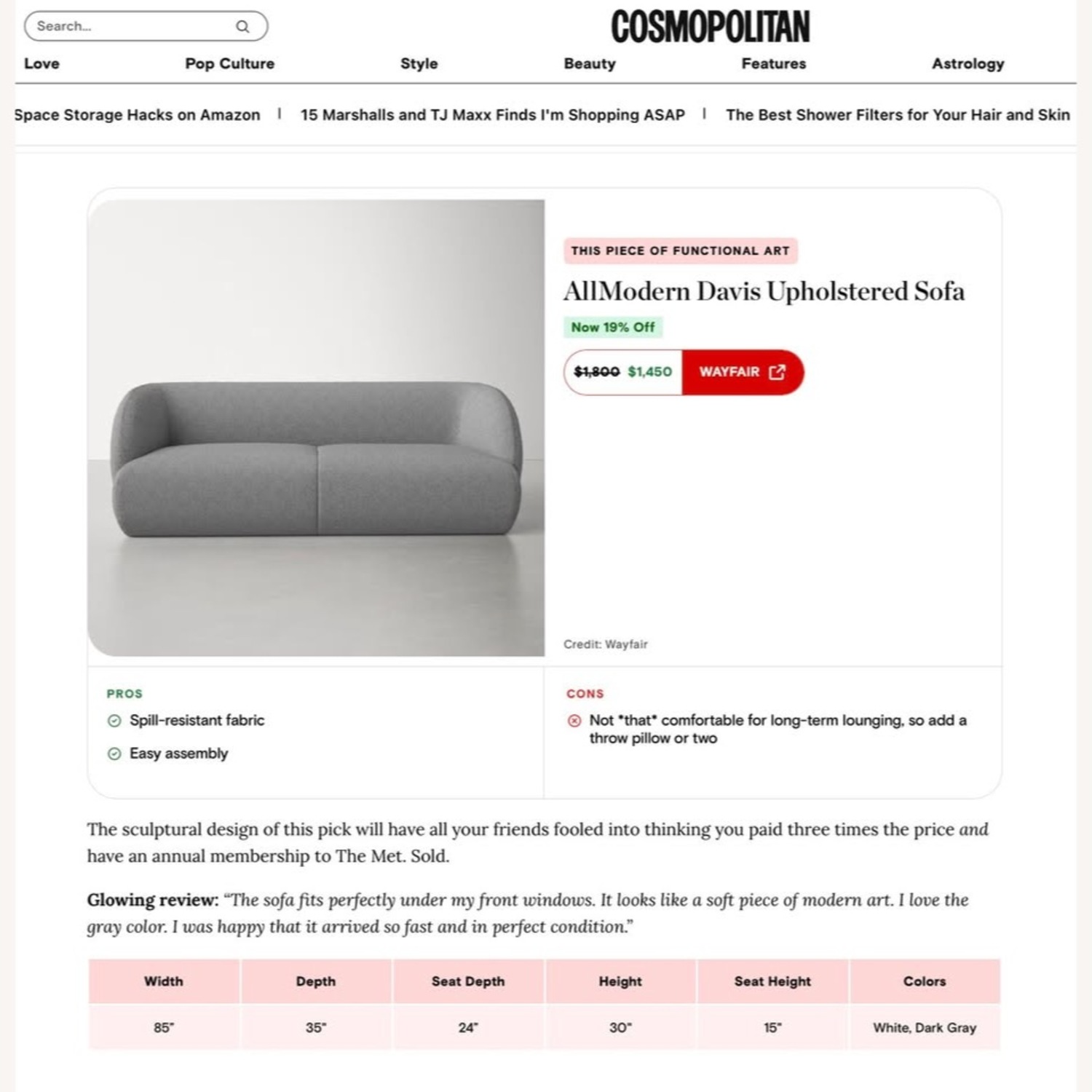 AllModern Myra Gray Bouclé Sofa Couch Featured in Cosmo - image-6