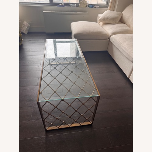 Used Lillian August Brass Glass Coffee Table for sale on AptDeco