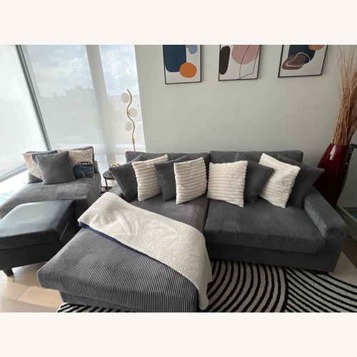 Used Milbrey 3-Piece Corduroy Modular Sectional with Loose Back for sale on AptDeco