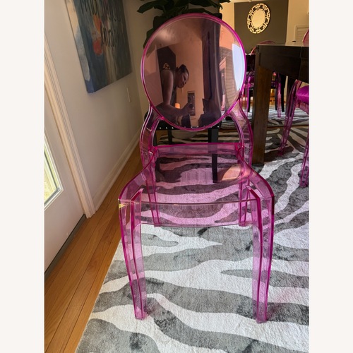 Used Pink Oval Back Resin Dining Chairs - Set of 2 for sale on AptDeco