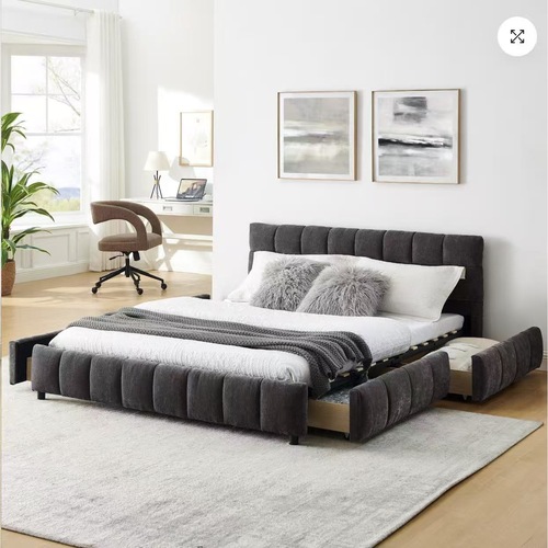 Used Black Fabric Queen Bed for sale on AptDeco