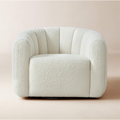 Used CB2 Fitz White Boucle Swivel Chair Set of 2 for sale on AptDeco