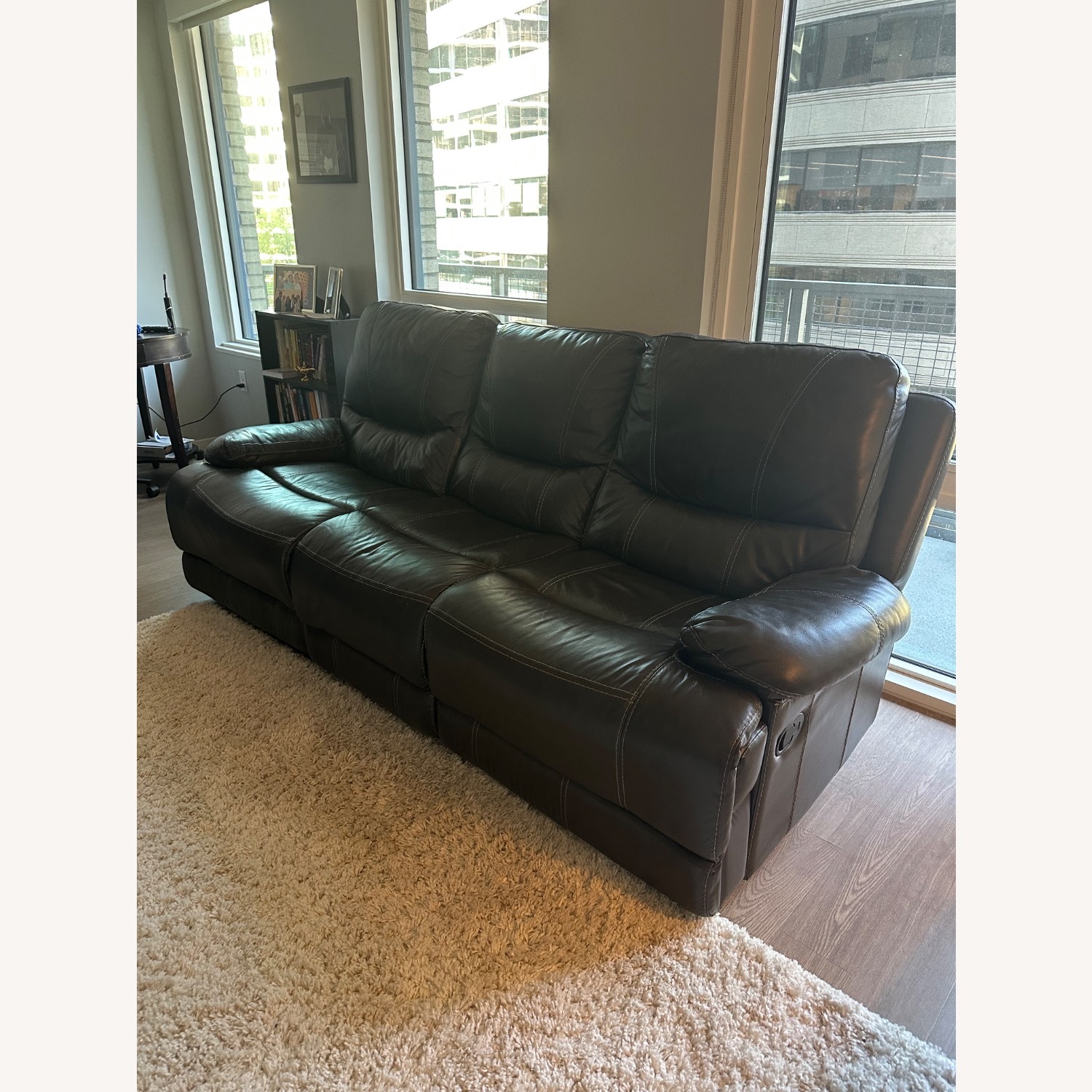 Black Leather Reclining 3 Seat Sofa - image-2