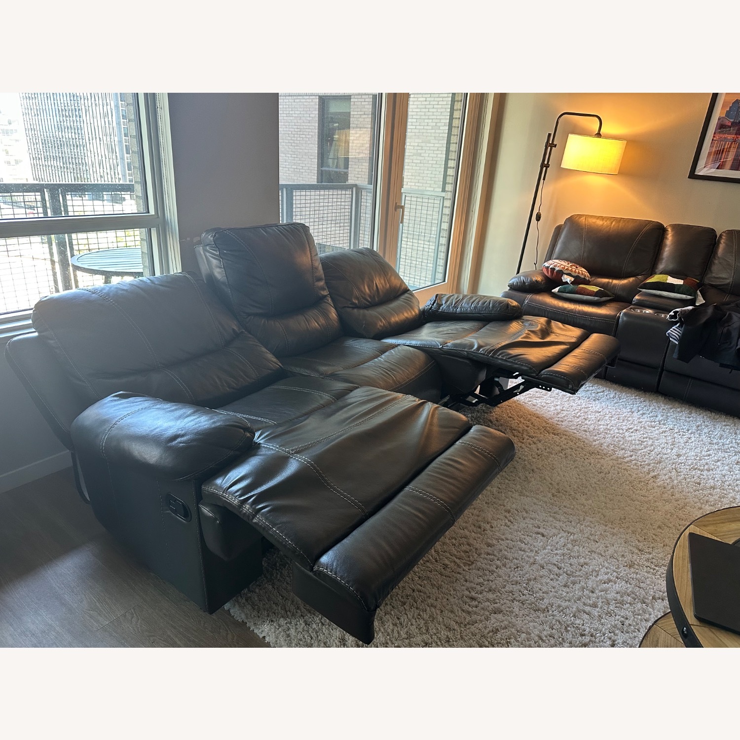 Black Leather Reclining 3 Seat Sofa - image-3